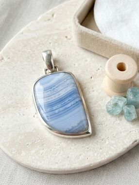 Blue Lace Agate Pendant 925 Sterling Silver | Whitney Kelly Artisan Jewelry
